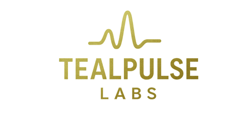 Tealpulse Labs logo with a stylized wave above the text on a white background